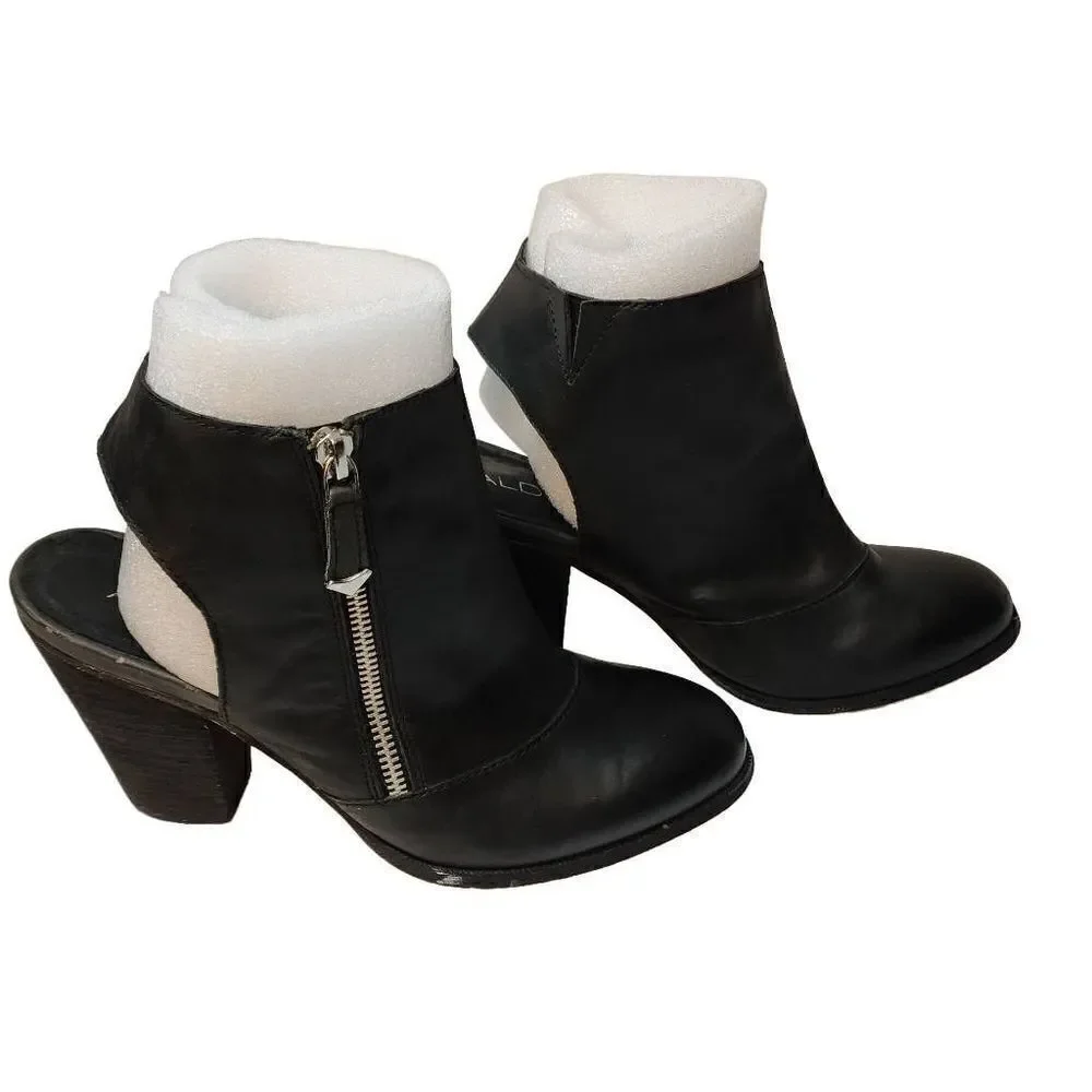ALDO Booties Size 8.5 Black Full Side Zip Close Toe Open Heel Back One Strap‎